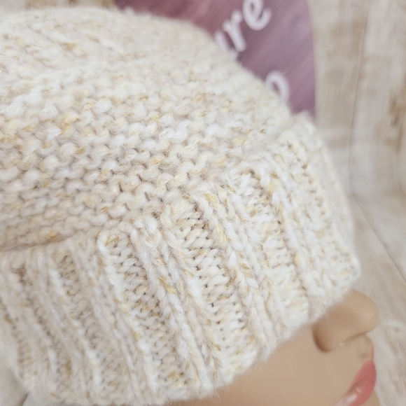 Time And Tru Faux Fur Lined Pom Pom Top Beanie Adult Womens One Size Beige - Picture 4 of 6